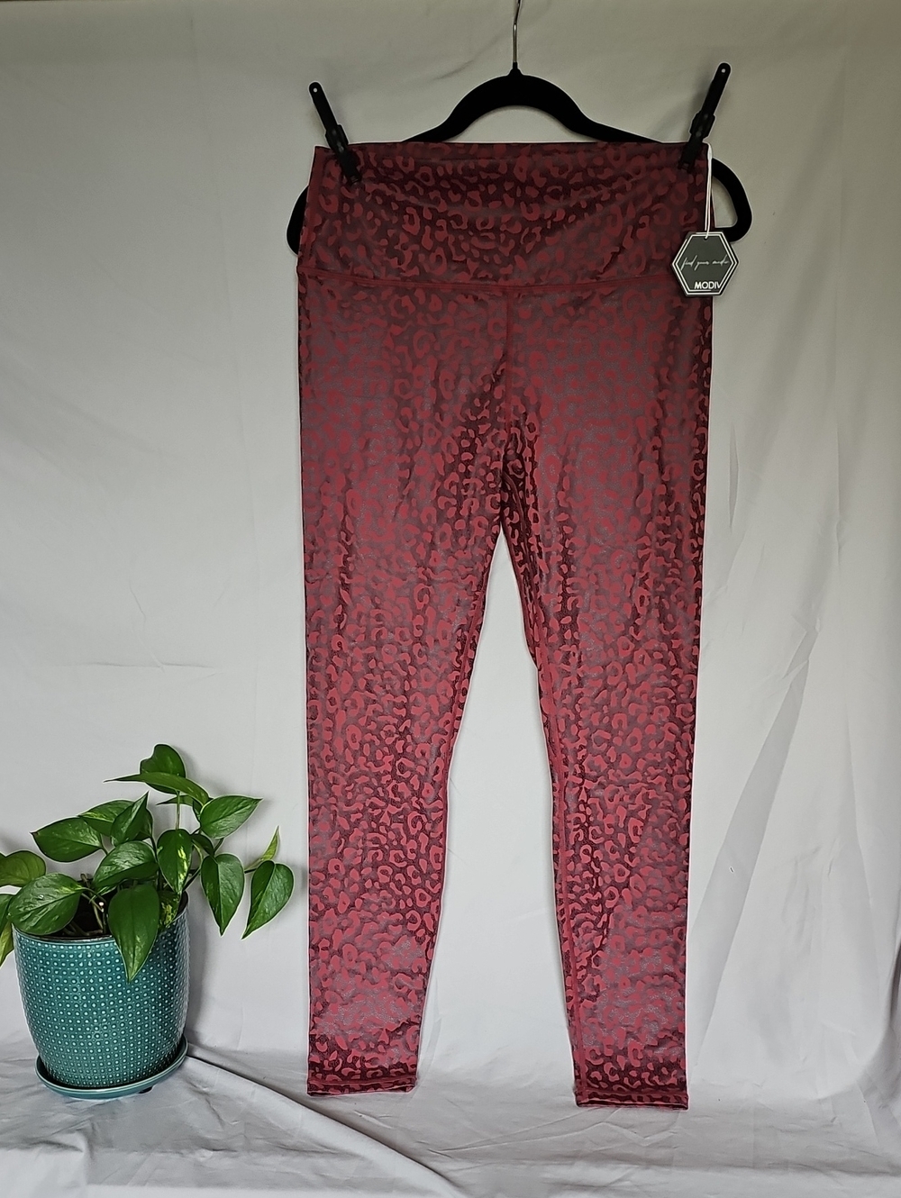 Burgundy Leopard Print High-Waist Leggings